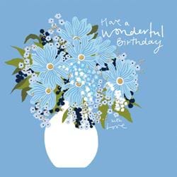 Blue Flowers Birthday Card