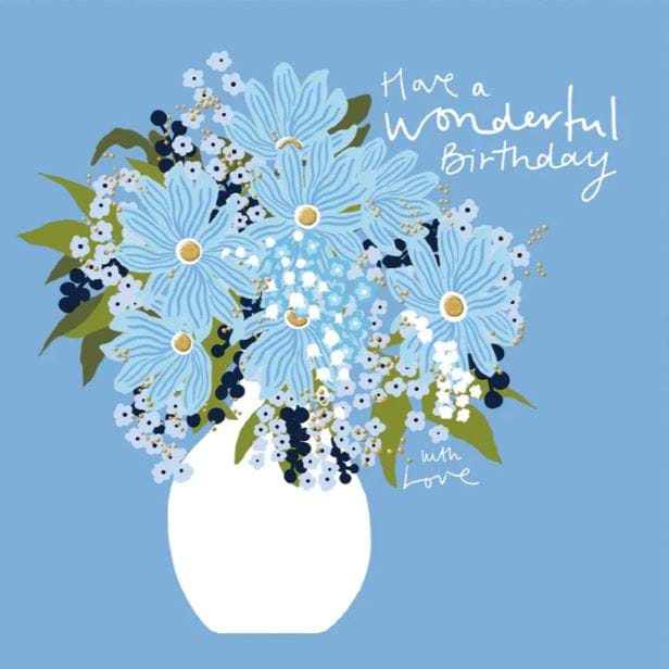 Blue Flowers Birthday Card