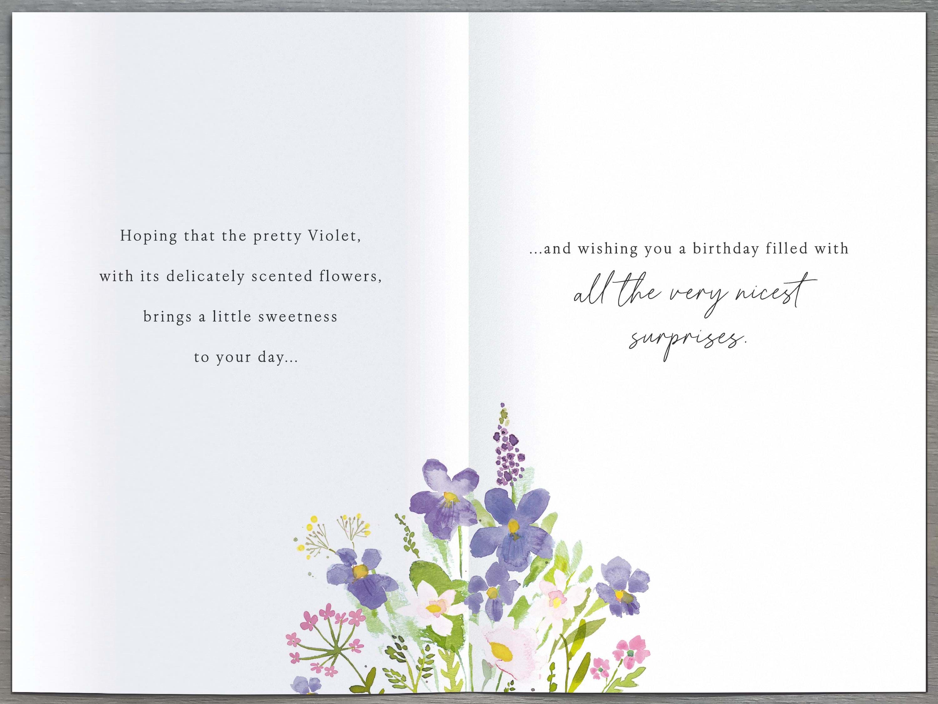 Violet Flowers February Birthday Card