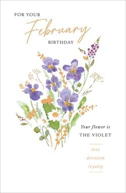 Violet Flowers February Birthday Card