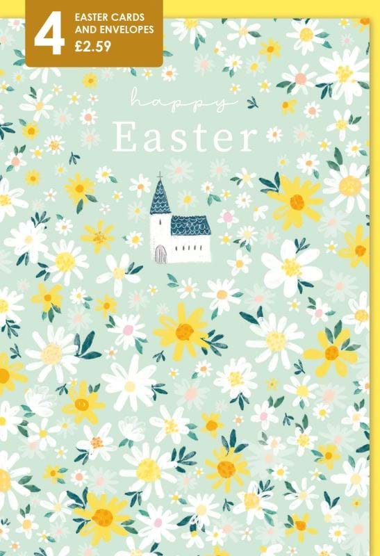 Church Floral Easter Cards - Pack of 4