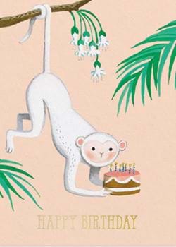 White Monkey Birthday Card