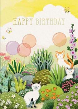 Garden Cats Birthday Card