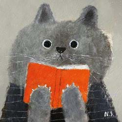 Cat and the Book Greeting Card