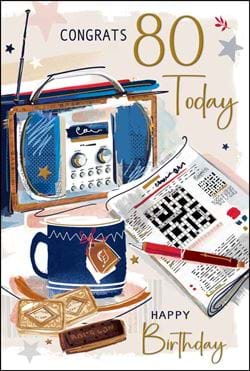 Tea and Biscuits 80th Birthday Card
