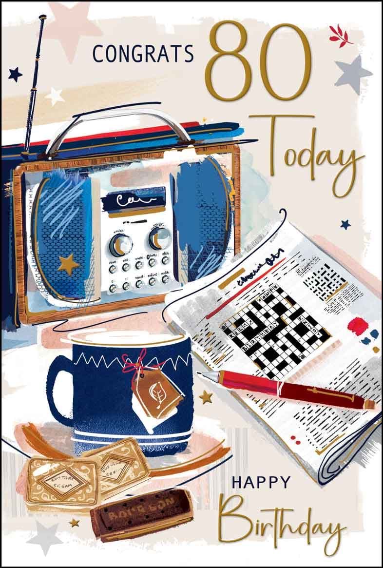 Tea and Biscuits 80th Birthday Card