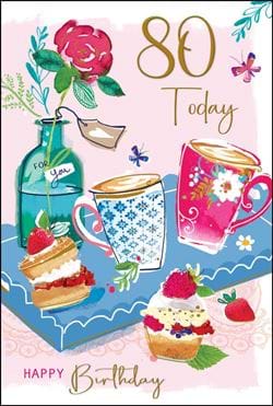 Afternoon Tea 80th Birthday Card