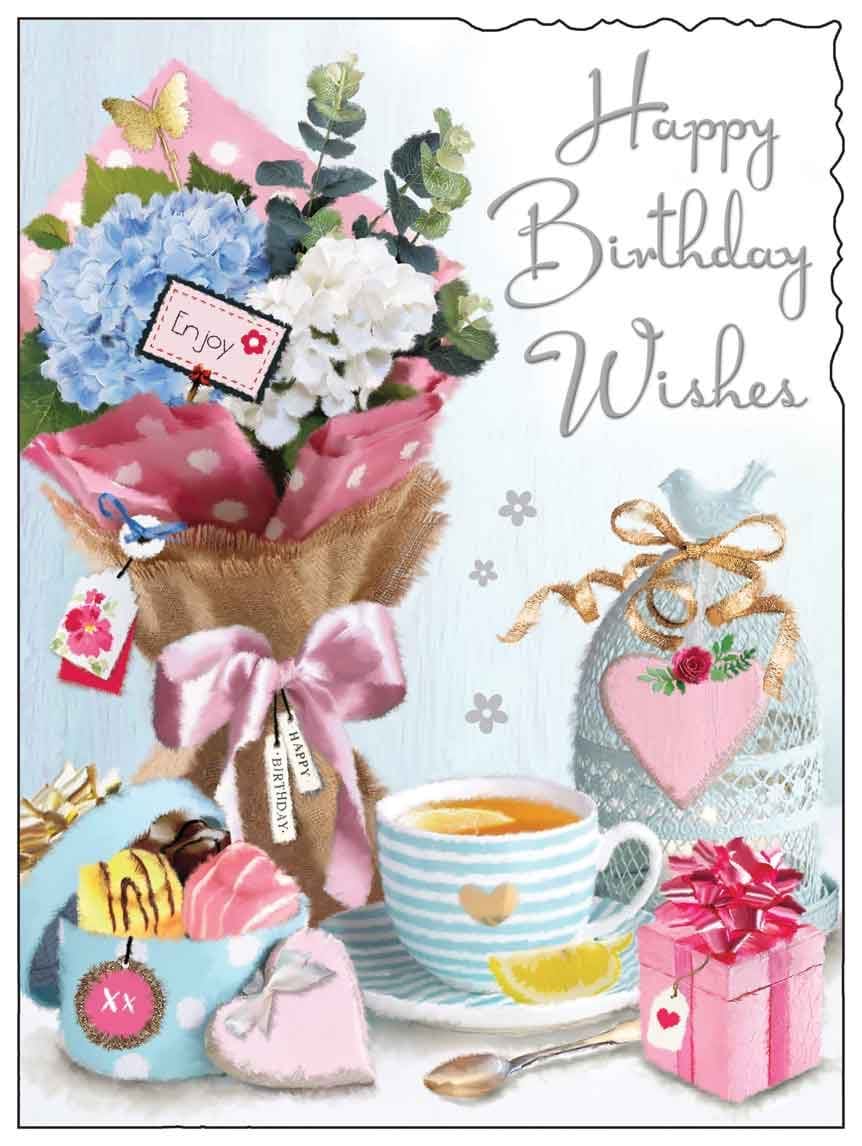 Tea and Flowers Birthday Card