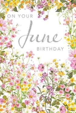 Floral June Birthday Card