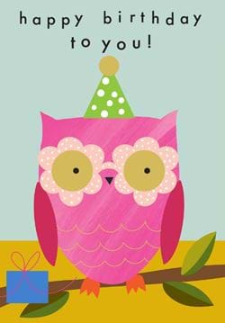 Pink Owl Birthday Card