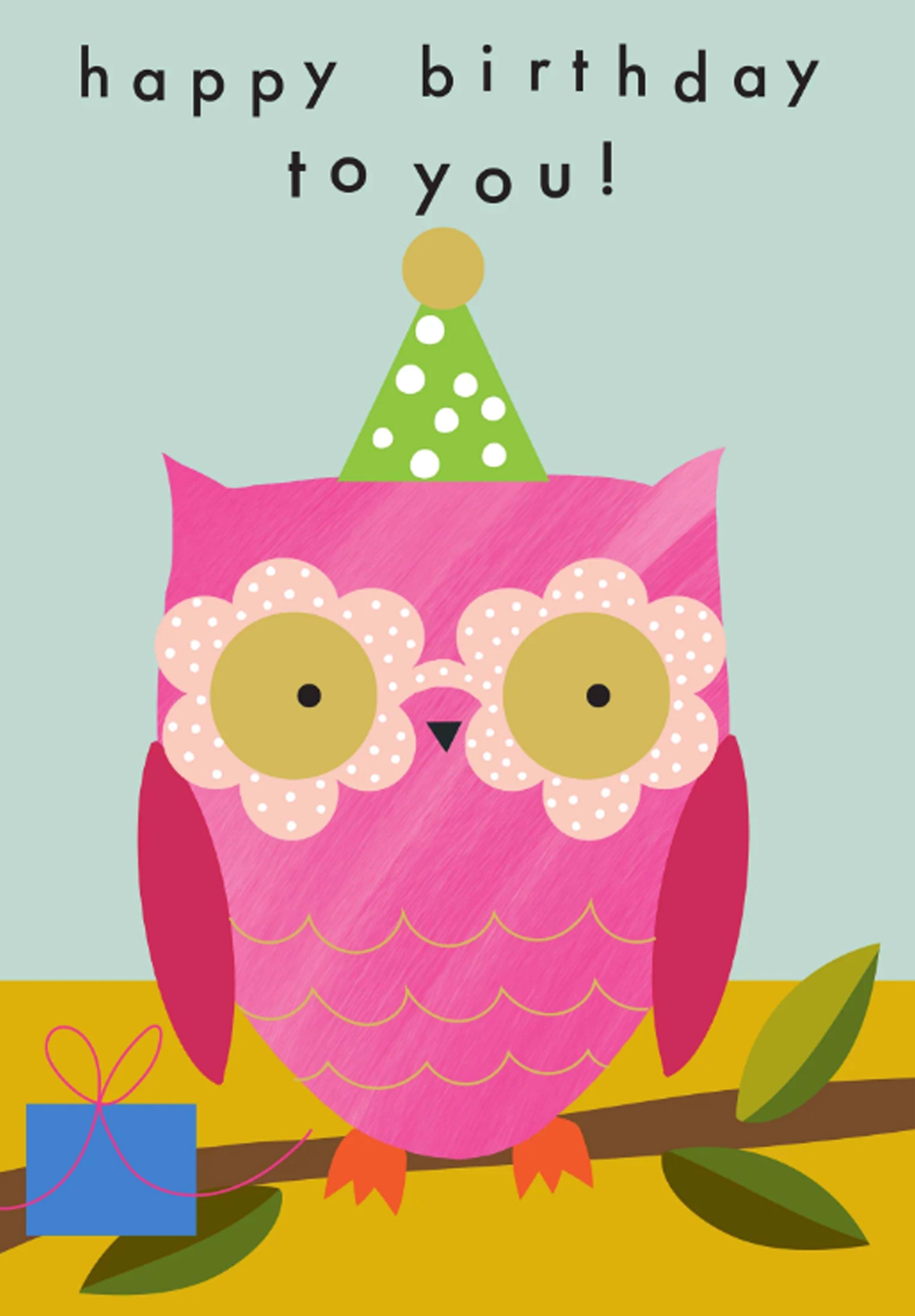 Pink Owl Birthday Card