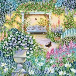 Blue Bench and Wisteria Greeting Card