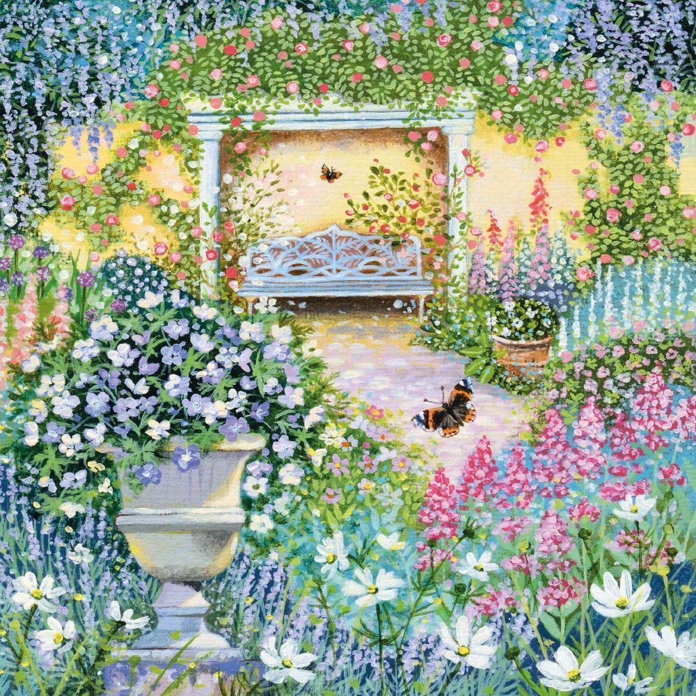 Blue Bench and Wisteria Greeting Card