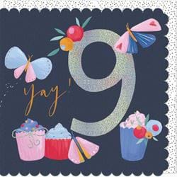 Butterflies and Cupcakes 9th Birthday Card