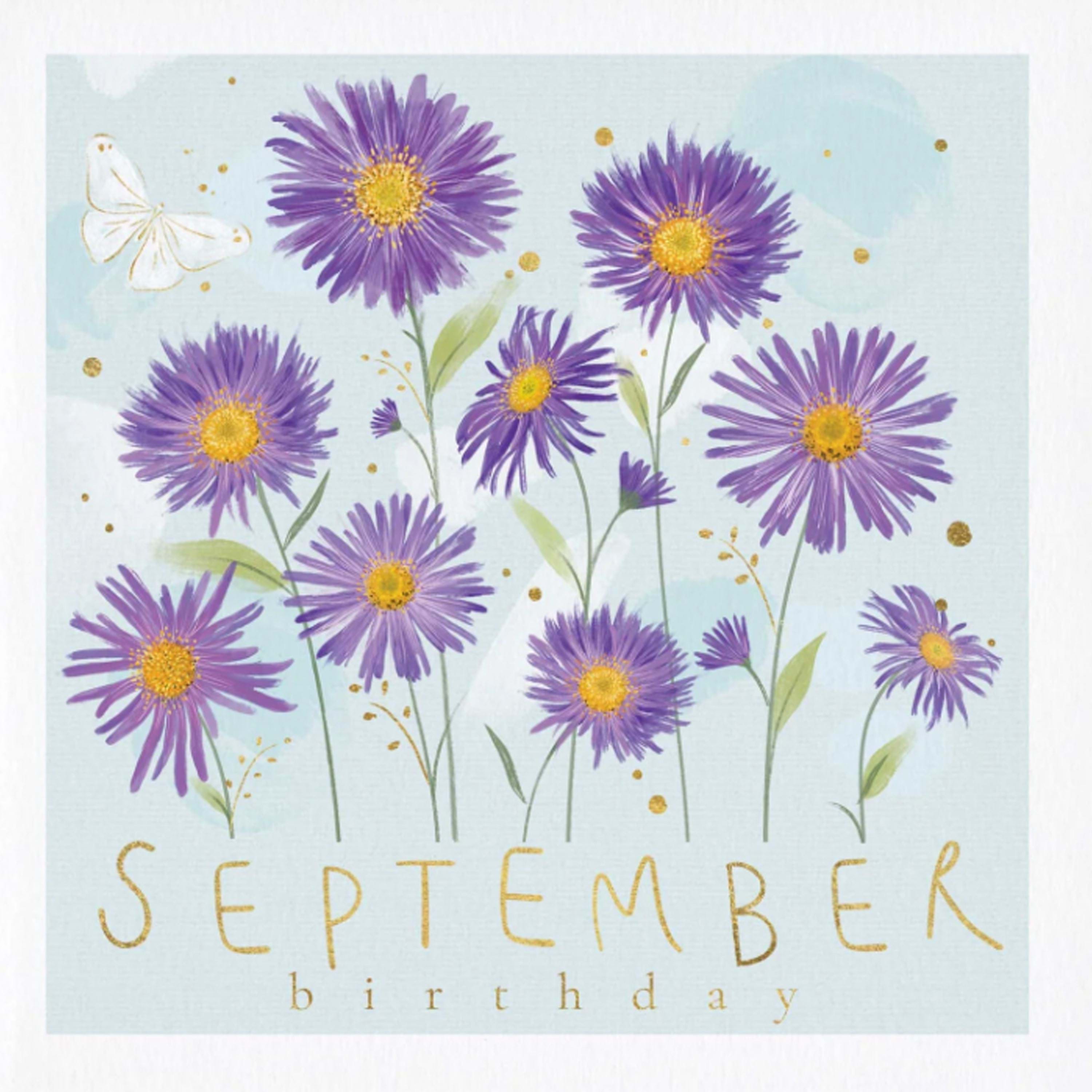 Purple Asters September Birthday Card