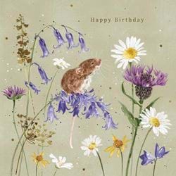 Field Mouse Floral Birthday Card