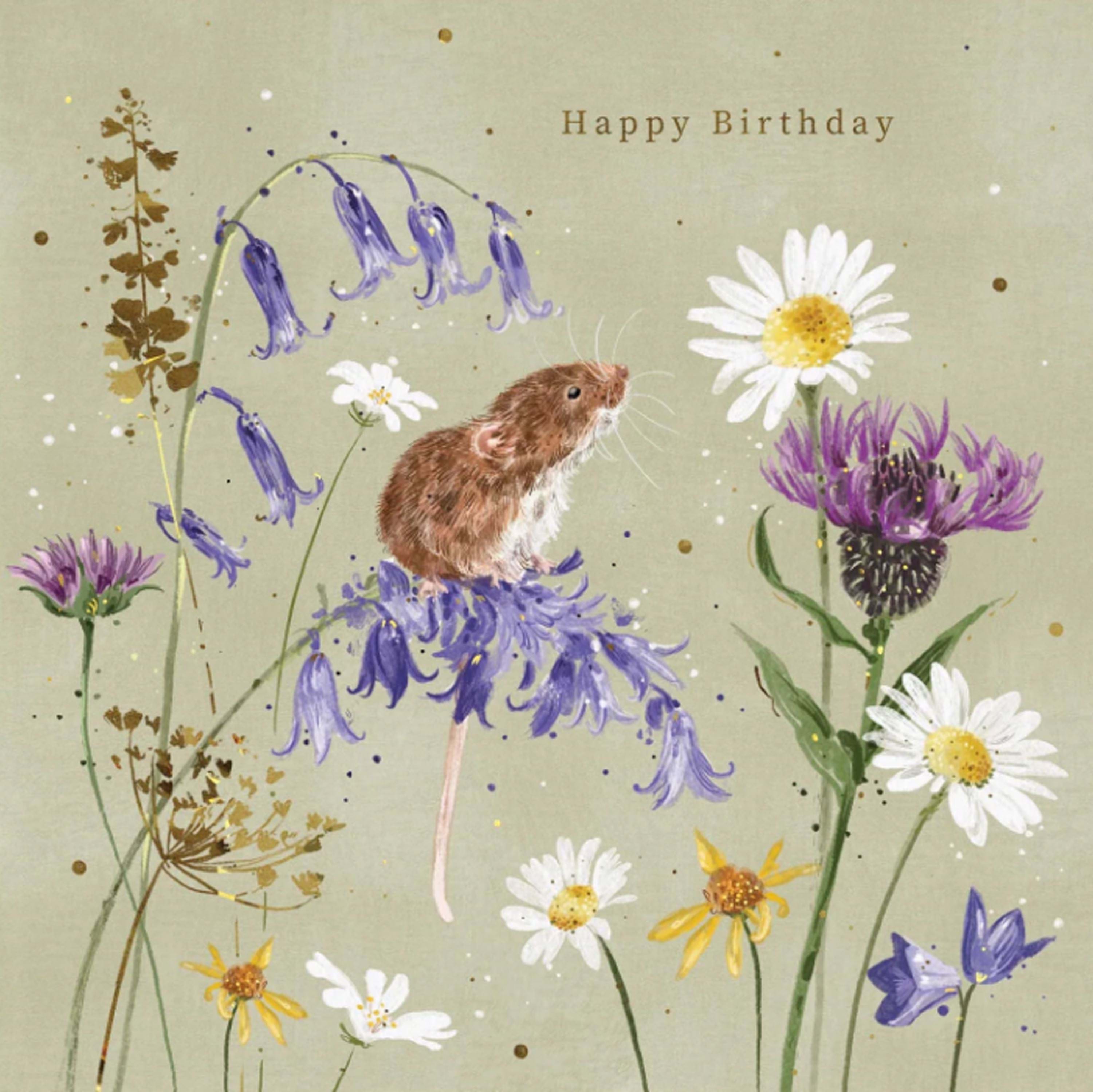 Field Mouse Floral Birthday Card