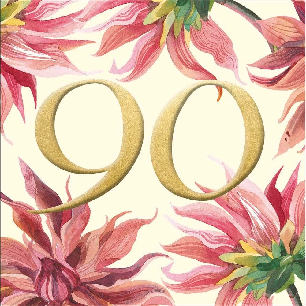 Pink Flowers 90th Birthday Card