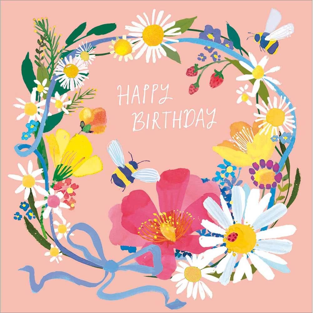Flowers and Bees Birthday Card
