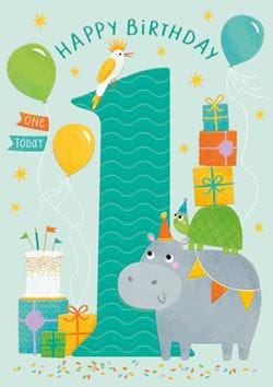 Hippo 1st Birthday Card