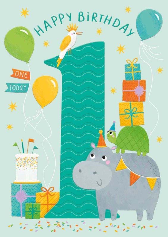 Hippo 1st Birthday Card