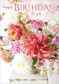 Peach Dahlia Birthday Card