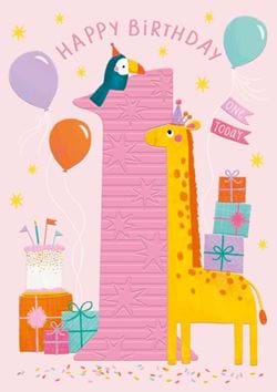 Giraffe 1st Birthday Card
