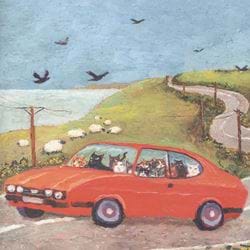 Cats in a Red Capri Greeting Card