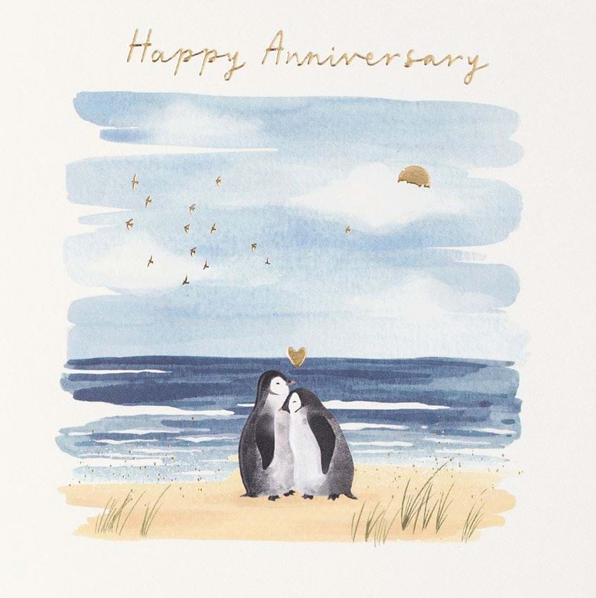 Penguin Beach Anniversary Card