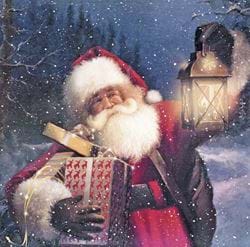 Santa Lighting The Way, Shelter Christmas Cards - Pack of 10