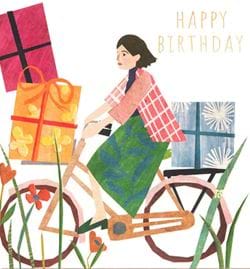 Lady On Bike Birthday Card