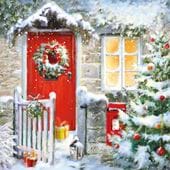 Red Door Wreath - Personalised Christmas Card