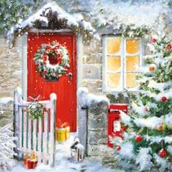 Red Door Wreath - Personalised Christmas Card