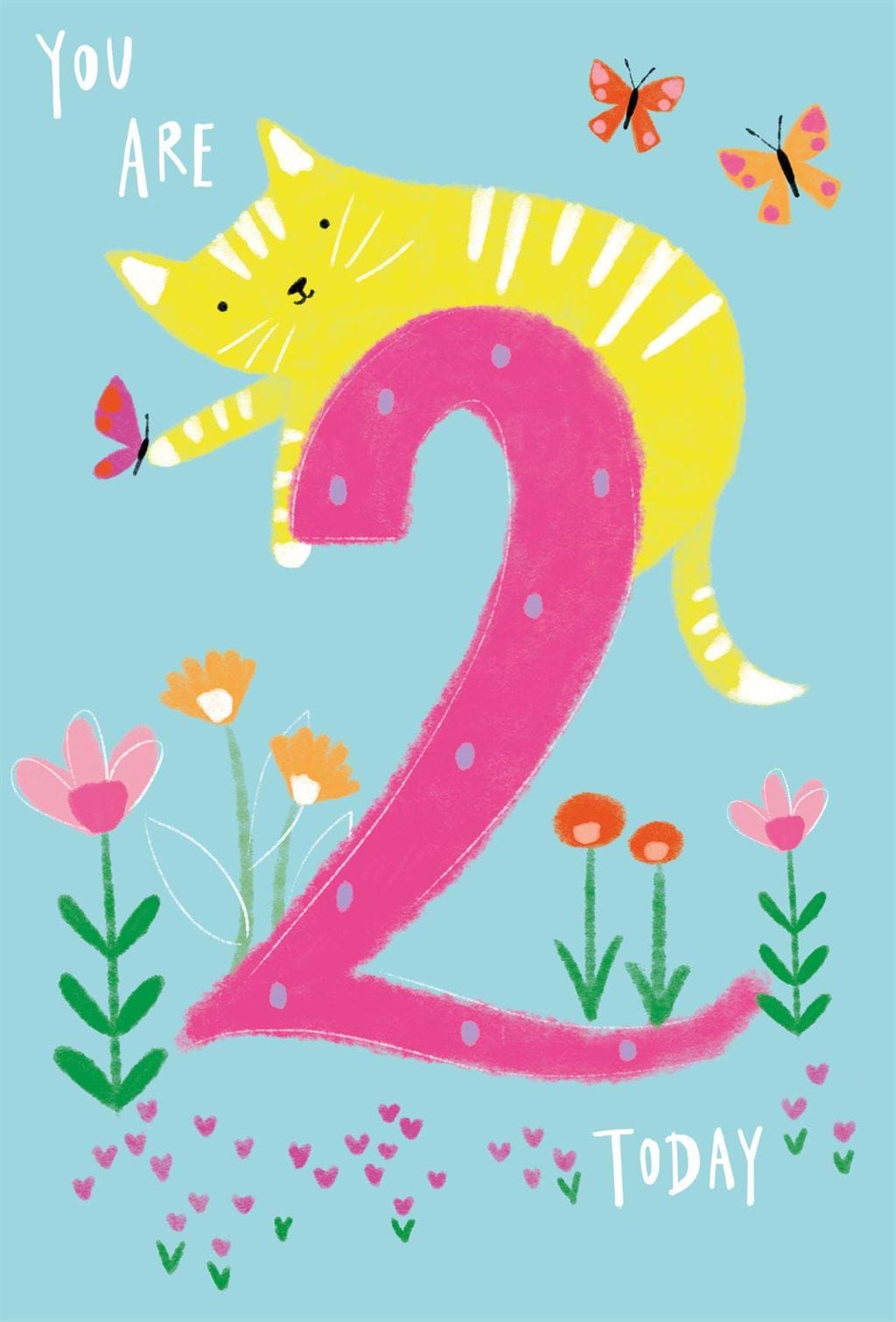 Yellow Cat 2nd Birthday Card