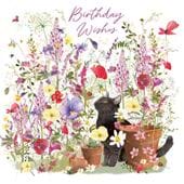 Black Cat Floral Birthday Card