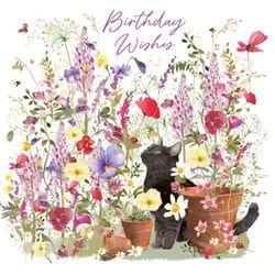 Black Cat Floral Birthday Card