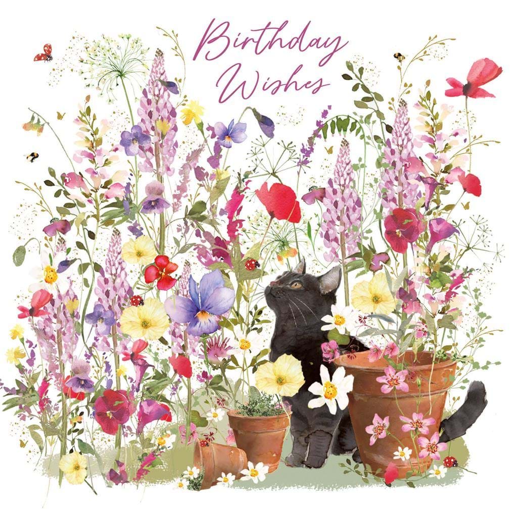 Black Cat Floral Birthday Card