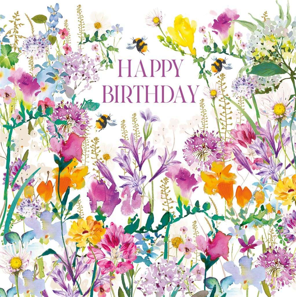 Flowers and Bees Birthday Card