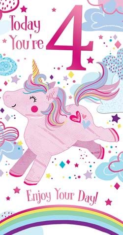 Unicorn 4th Birthday Card