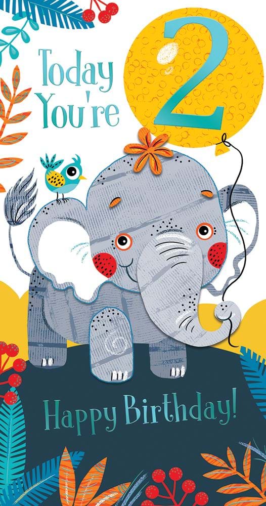 Elephant 2nd Birthday Card