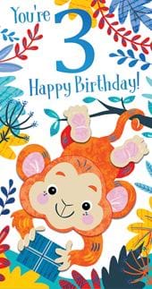 Monkey 3rd Birthday Card