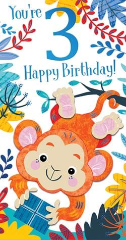 Monkey 3rd Birthday Card