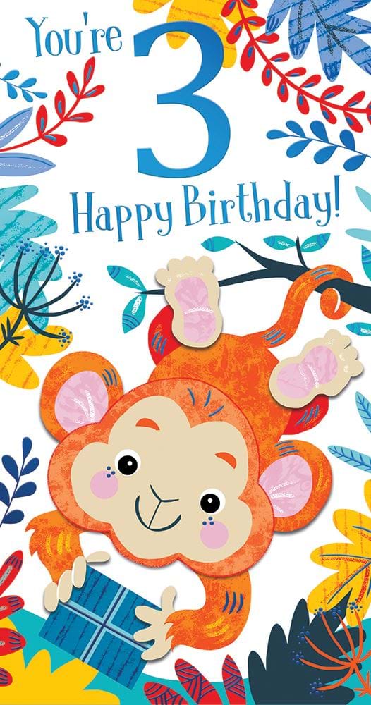 Monkey 3rd Birthday Card