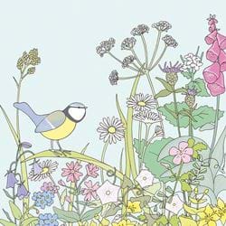 Blue Tit and Wildflowers Greeting Card