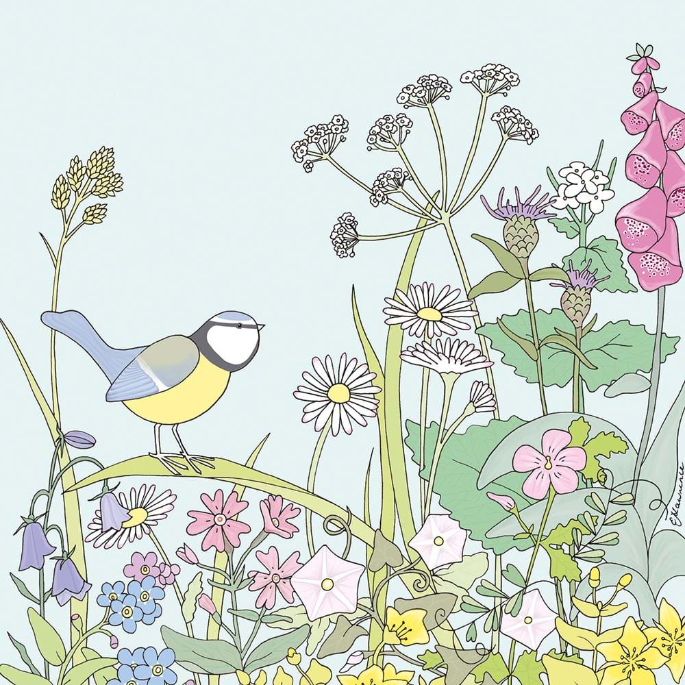Blue Tit and Wildflowers Greeting Card