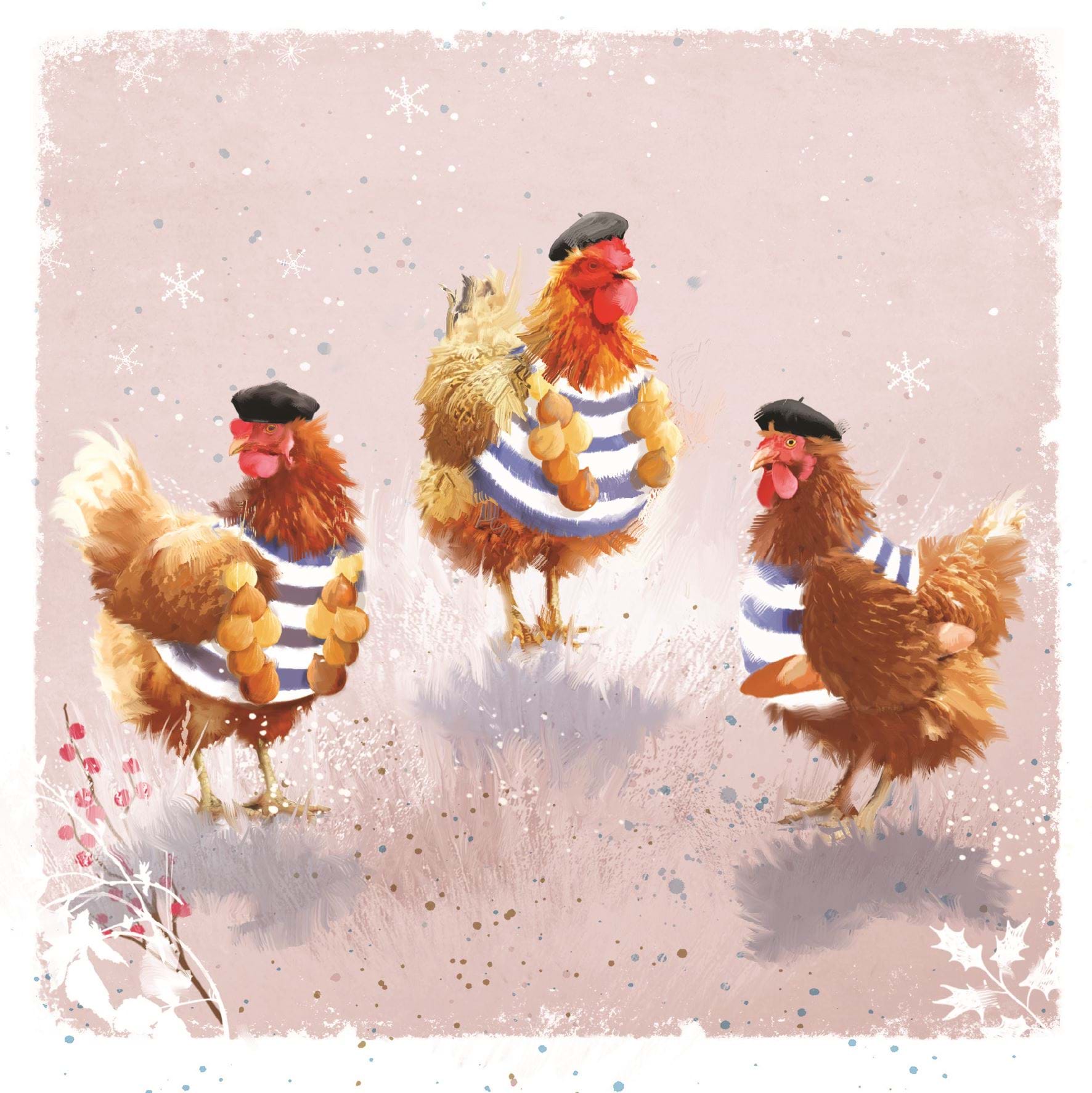 Three French Hens, Mind Christmas Cards - Pack of 10