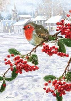 Robin on Berries - Personalised Christmas Card