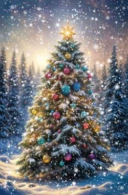 Decorated Christmas  Tree in the Snow - Personalised Christmas Card