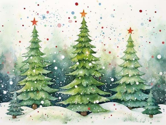 Snowy Christmas Trees - Personalised Christmas Card
