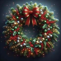 Red & Green Wreath - Personalised Christmas Card